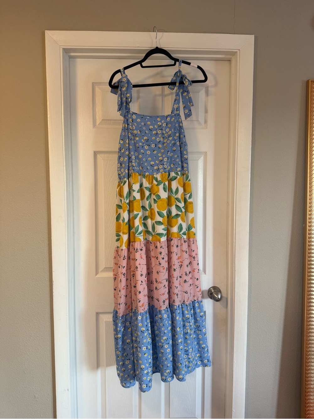 Shein 4x, Tiered Lemon Floral Maxi Dress with Tie Straps